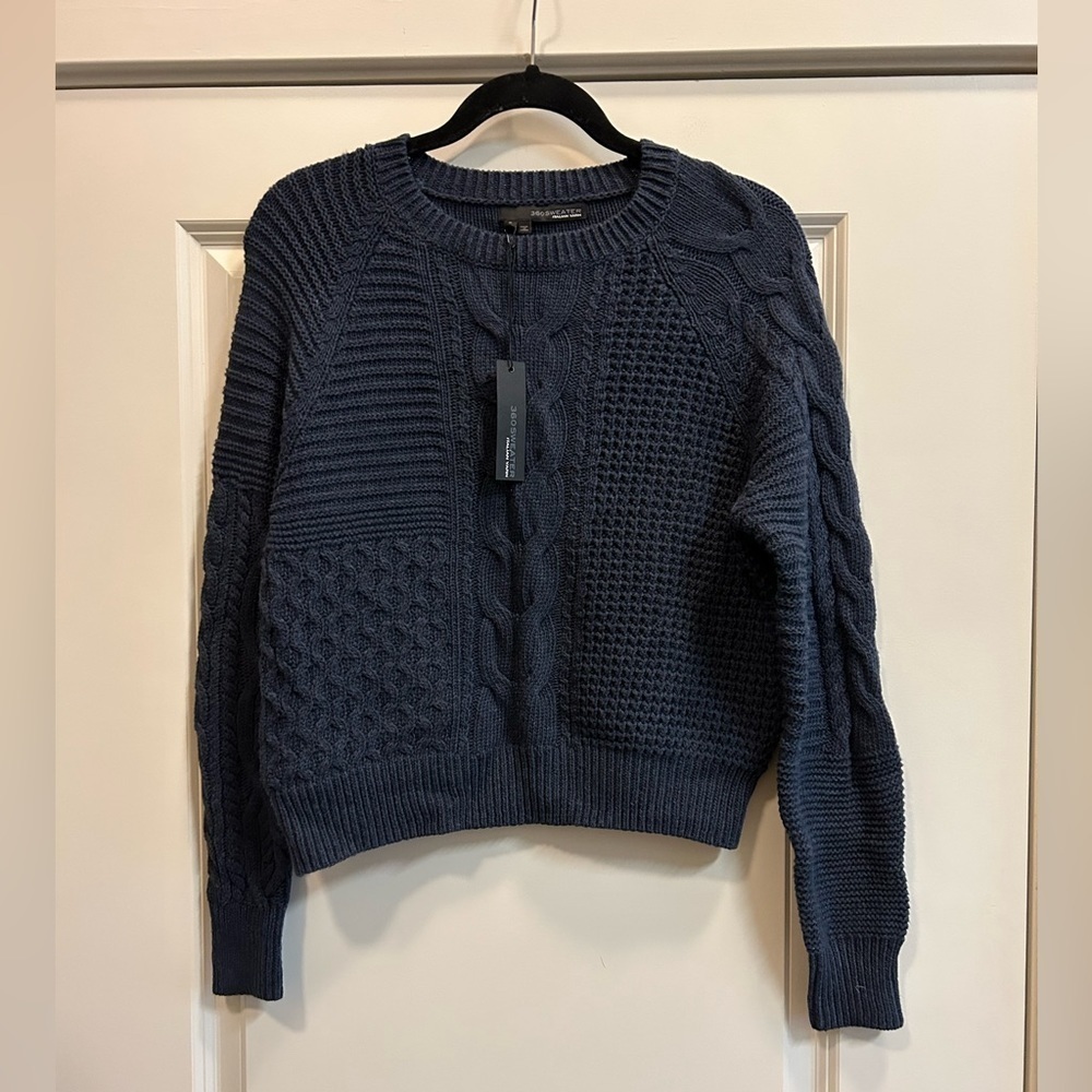 360 Sweater Navy Crew Neck Italian Yarn Cotton Size-Small Classic Cable Knit